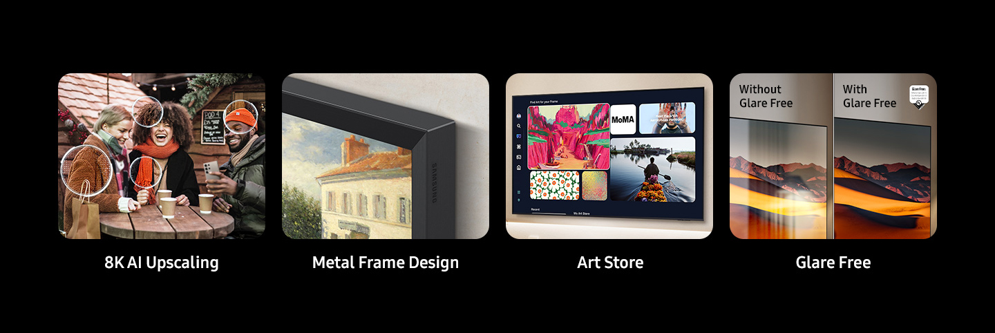 Масштабирование до 8K с помощью искусственного интеллекта. Дизайн с металлической рамкой, художественный дизайн. Без бликов. Без бликов и бликов. Логотип UL. Без бликов: коэффициент бликов UGR < 10,
                                дискомфортные блики < UGR 22, блики для людей с ограниченными возможностями < 34. verifyUL.com®. V166045.