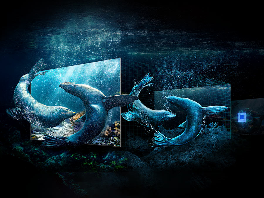 Процессор на задней панели проецирует изображение двух китов, которое смотрится на 3D-экране.