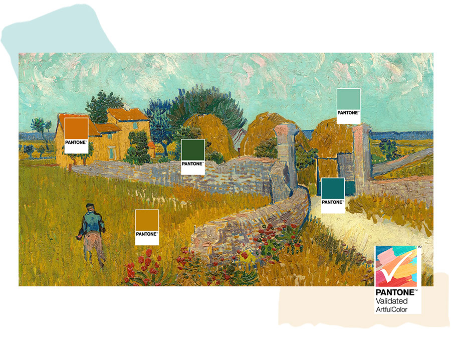 Маленькие карты подчеркивают определенные цвета, сертифицированные PANTONE, на иллюстрации. Проверенный PANTONE™ логотип ArtfulColor.