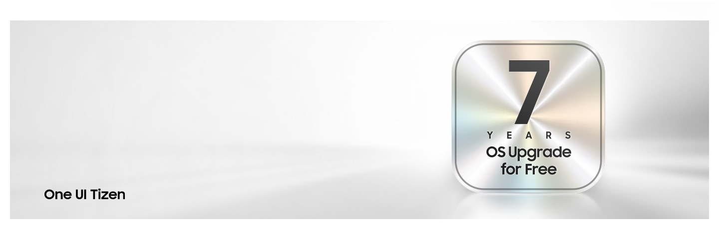 Металлический значок с надписью «7 лет бесплатного обновления операционной системы». Один UI Tizen.