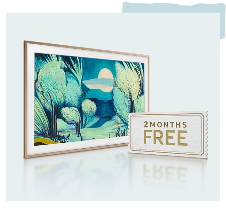 Frame демонстрирует красочное произведение искусства из Art Store. 2 месяца бесплатно.